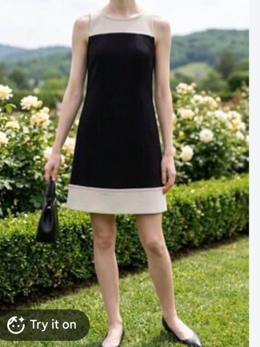 Sleeveless Black and Cream Shift Dress zippered back ANNE TAYLOR LOFT womens 10